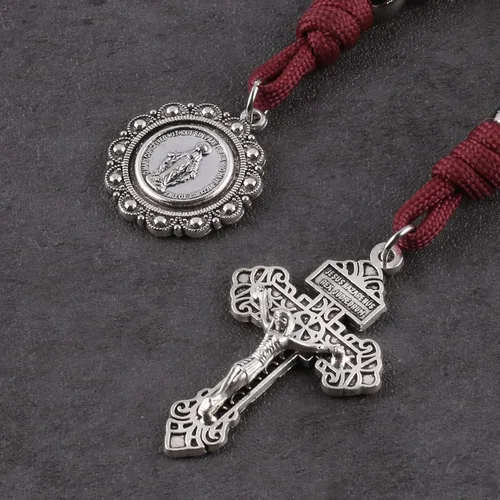 Miniatura 57 de Rosario de bolsillo estilo abierto una década de acero inoxidable rosario católico con crucifijo medalla de San Benito con bolsa de regalo