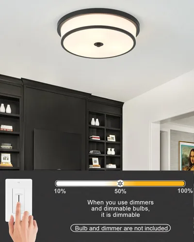 Miniatura 5 de Lámpara de techo empotrada de 16 pulgadas, 3 lámparas cerca del techo con acabado negro para sala de estar, dormitorio, cocina, comedor (negro)