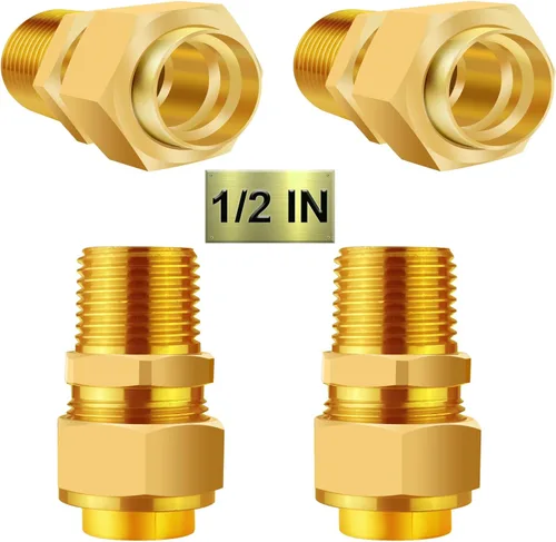 Miniatura 6 de Juego de 4 adaptadores de tubería CSST macho de 1/2'' NPT de latón, adaptador de conexión rápida de gas natural para parrilla, conector