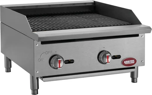 Kratos Asador de gas comercial de 24 pulgadas de ancho, 2 quemadores de acero inoxidable radiante de gas para restaurantes, 70,000 BTU salida
