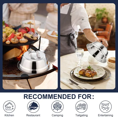 Miniatura 6 de HaSteeL - Cúpula para fundir quesos de 6.5 pulgadas, pequeña cubierta redonda de acero inoxidable, tapa de vapor para cocina, cocina, parrilla