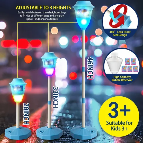 Miniatura 4 de Máquina automática de burbujas con luces LED y música, fabricante de burbujas recargable alto para niños, altura ajustable de 47 pulgadas, máquina