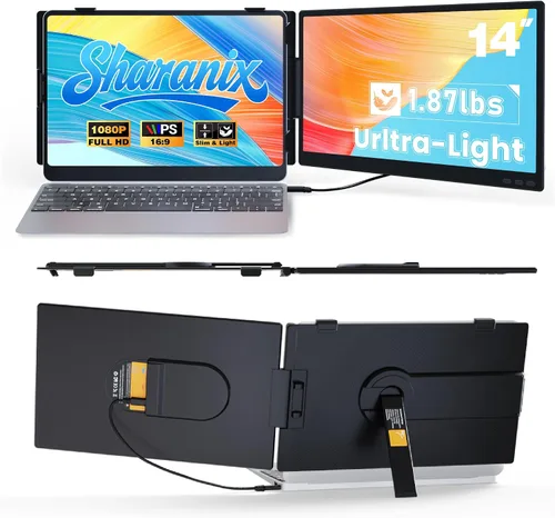 Miniatura 10 de Extensor de pantalla para laptop, monitor portátil triple FHD 1080P de 14 pulgadas para portátiles, base elástica y pantalla desmontable, Plug &