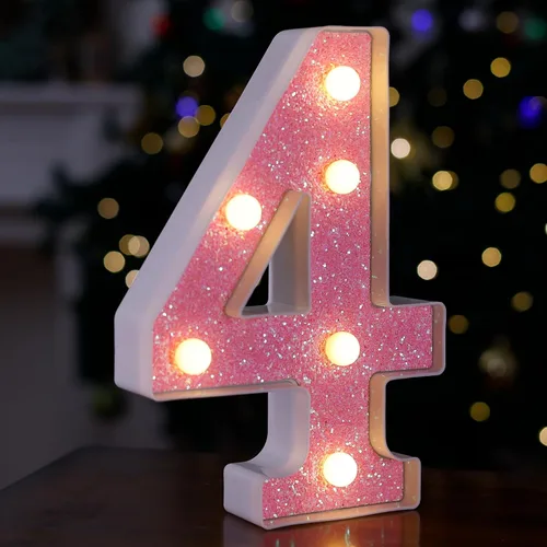Miniatura 28 de Letras con luces LED, letras de marquesina con brillantina rosa, letras del alfabeto, letreros iluminados por pilas, para decoración de fiestas