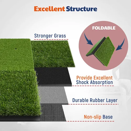 Miniatura 4 de JAYA Golf Hitting Mat with Heavy Rubber Base, Foldable Golf Practice Mat for Indoor & Outdoor Training, Dual Turf Fairway & Rough Grass Mat for