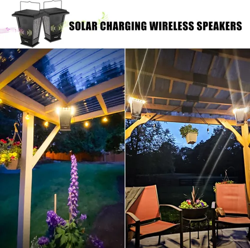 Miniatura 4 de pohopa Altavoces Bluetooth Impermeables, Alimentados por Energía Solar, Paquete de 2, Sonido Estéreo Inalámbrico Verdadero de 20W, Emparejamiento