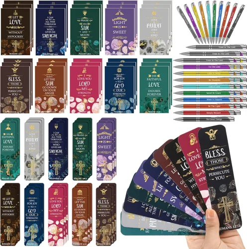 Miniatura 7 de Sinmoe Juego de 120 regalos bíblicos cristianos para el Día de la Madre, marcadores cristianos con bolígrafos inspiradores, cuadernos florales