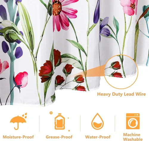 Miniatura 5 de Cortina de ducha floral de 72 x 36 pulgadas, cortinas de ducha de tela de poliéster impermeable para baño, cortina de ducha de tela lavable a