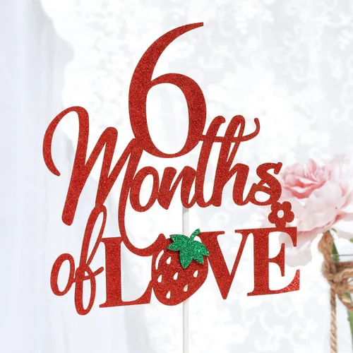 Miniatura 7 de Decoración para pastel de 6 meses de amor, decoraciones de pastel de cumpleaños de 6 meses, 1/2 camino a uno, decoraciones de medio cumpleaños