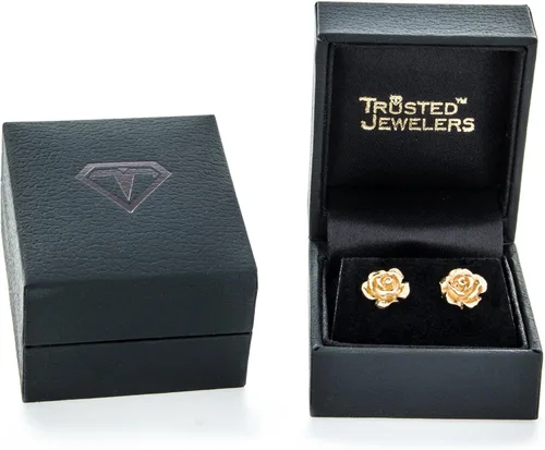 Miniatura 4 de Aretes de oro amarillo macizo de 14 quilates con diseño de flor de rosa, estilo hecho a mano, 38 pulgadas con poste y parte trasera de fricción
