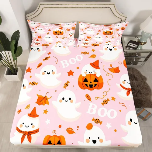 Miniatura 19 de Juego de sábanas bajeras con bonito diseño de gato negro para niños y niñas, diseño de dibujos animados de Halloween, gato, animales, sábanas