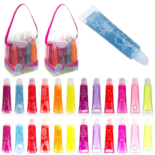 Miniatura 7 de EXPRESSIONS Juego de 12 brillos de labios saborizados a granel Tubos de compresión no tóxicos, seguros para niños para recuerdos de fiesta