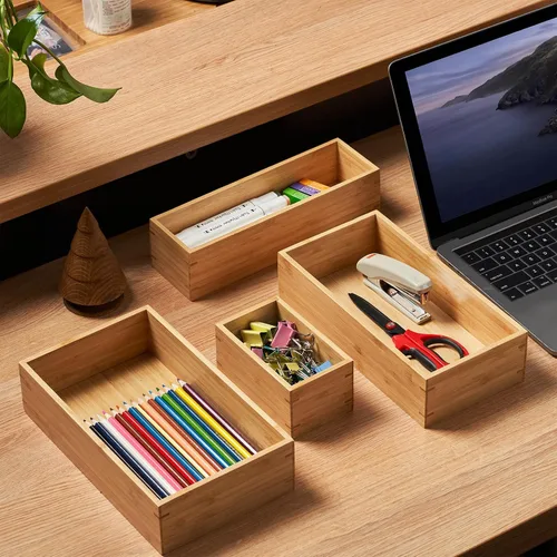 Miniatura 6 de Umilife Organizador de cajones de cocina de bambú, bandeja de cubiertos extra alta, caja de almacenamiento de cubiertos, soporte multiusos