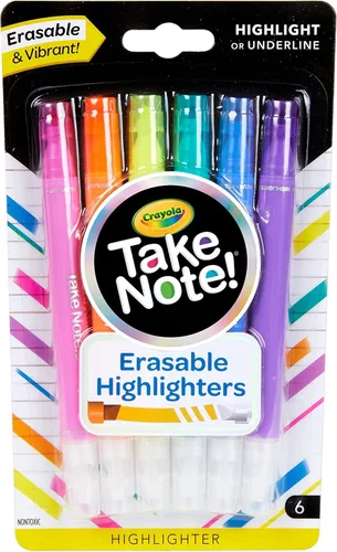 Crayola Take Note - Resaltadores borrables (6 unidades), varios resaltadores que no se corren, juego de marcadores de punta de cincel, para