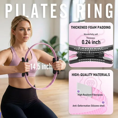 Miniatura 3 de JKSHMYT Pilates Ring Kit for Women, Pilates Equipment – 14.5" Home Magic Circle Workout with Pilates Ball,Resistance Bands,Better me Pilates Rosa