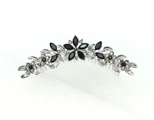 Miniatura 3 de Faship Hermoso peine de pelo floral de cristal de diamantes de imitación negro
