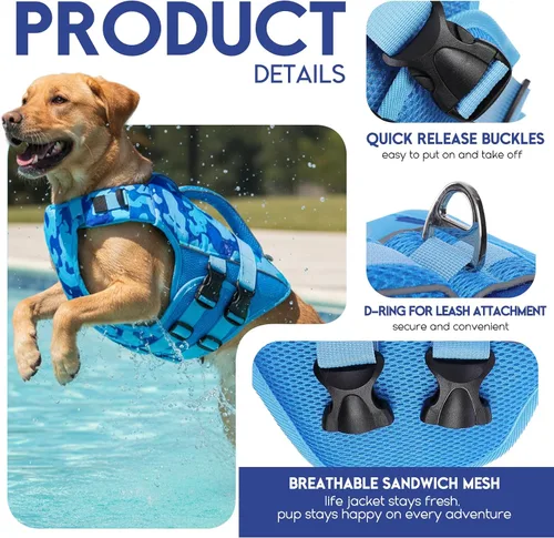 Miniatura 2 de ASENKU Chaleco salvavidas para perros, chaleco de natación para perros de alta flotación con asas de rescate para perros pequeños, medianos