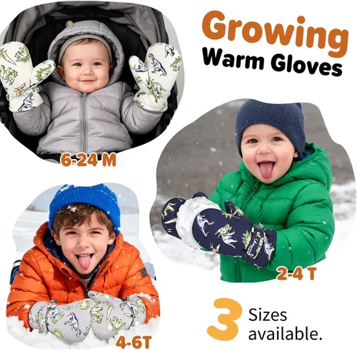 Miniatura 21 de Manoplas con forro polar para bebés, niños y niñas, guantes de invierno para niños pequeños, paquete de 2 pares