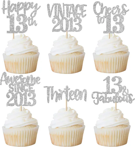 Miniatura 71 de Rsstarxi Paquete de 24 adornos para cupcakes vintage 2019 con purpurina negra para 5º cumpleaños, saludos a 5, cinco, 5, 5 fabulosos para cupcakes