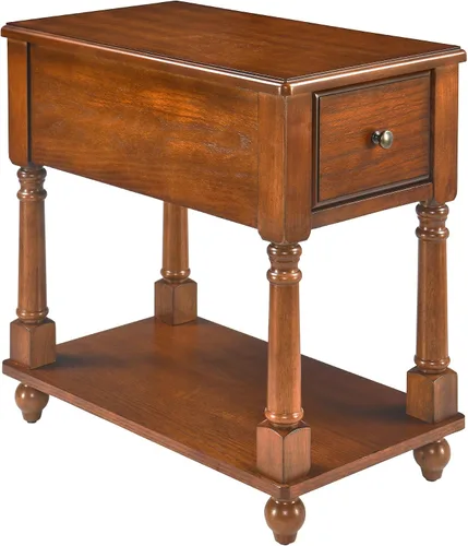 LEEMTORIG Mesa auxiliar de madera maciza, mesa auxiliar estrecha con cajón, mesa auxiliar de madera de cerezo para sala de estar, mesita de noche