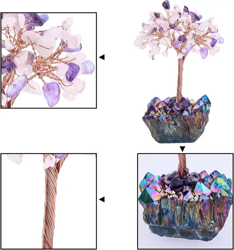 Miniatura 3 de Rockcloud Árbol de dinero de cristal Feng Shui Bonsái con base de cuarzo de cristal recubierto de titanio, decoración para riqueza y suerte