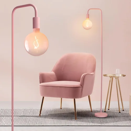 Miniatura 11 de ONEWISH Lámpara de pie para sala de estar, lámpara de pie minimalista con bombilla LED moderna, vidrio blanco esmerilado de 6 pulgadas, 1800 K