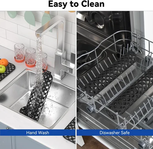 Miniatura 2 de TOOVEM Tapetes para Fregadero de Cocina, 2 Piezas Tapetes Protectores de Fregadero de Silicona Antideslizantes Resistentes al Calor, Plegables