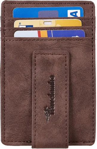 Miniatura 4 de Travelambo Portamonedas con clip para el dinero para hombres, cartera de cuero delgada minimalista, titular de tarjeta con bloqueo RFID
