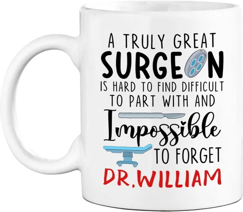 Taza de café con nombre personalizada para hombres, mujeres, cirujano médico, taza de café blanca personalizada para cirujano ortopédico, taza de