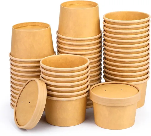 Miniatura 8 de Paquete de 25 recipientes de sopa de 8 onzas con tapas, taza de sopa de papel desechable, recipientes de papel para alimentos con tapas, recipiente