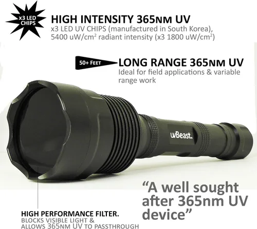 Miniatura 3 de uvBeast Nueva linterna UV de luz negra V3 de 365 nm – Alta definición ultravioleta – Alta potencia y largo alcance de grado profesional de haz mejor