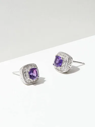 Miniatura 6 de Amazon Essentials Aretes de plata de ley con piedra natal de corte cojín y zafiro blanco creado (anteriormente colección Amazon)