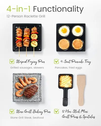 Miniatura 3 de Parrilla de Mesa Raclette - Parrilla Eléctrica Interior con Plancha - Antiadherente Extra Grande Reversible 4 en 1 para Exteriores Apta