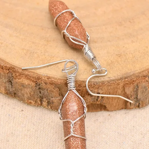 Miniatura 30 de Pendientes de cristal de punta envuelta en alambre de piedra pulida para mujer Reiki Energy Healing