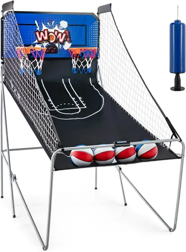 Miniatura 12 de Giantex Juego de arcade de baloncesto plegable, juego de arcade de baloncesto electrónico de doble disparo con 8 modos de juego, 4 bolas, 2 aros
