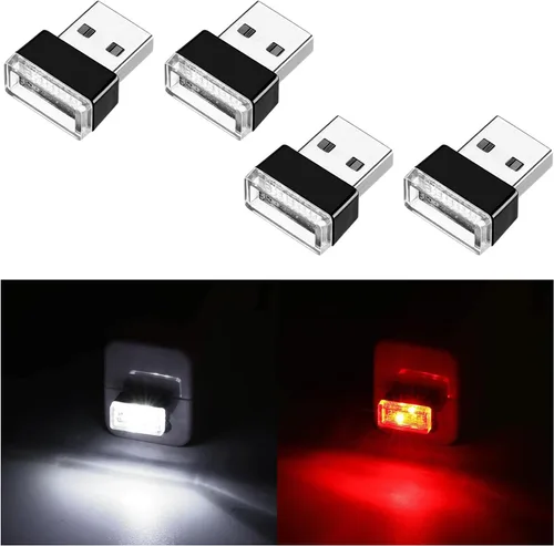 Miniatura 11 de Ziciner 6 PCS Lámpara de Ambiente Interior de Coche LED USB, Mini Luz Nocturna LED Portátil, Kit de Iluminación Ambiental de Maletero con Interfaz