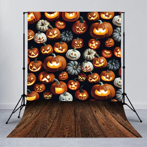 Miniatura 8 de Avezano Telón de fondo para fotografía de Halloween, faroles de calabaza aterradores, tablero de madera, telón de fondo de Halloween, retrato