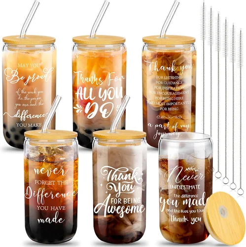 Miniatura 7 de Juego de 6 vasos de vidrio de agradecimiento a los empleados, regalos de agradecimiento a granel para compañeros de trabajo, personal de oficina
