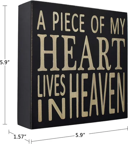 Miniatura 5 de Cartel de madera con texto en inglés "Saying A Piece of My Heart Lives in Heaven", decoración de oficina para escritorio, cubículo, caja de citas