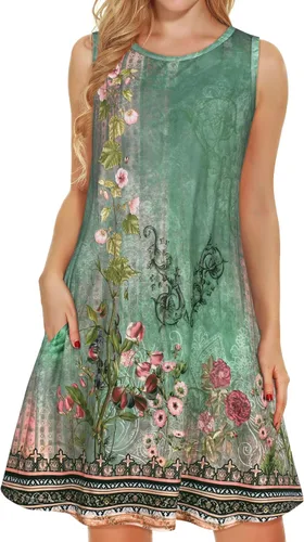 Miniatura 50 de elescat Vestidos de verano para mujer 2025, vestido casual de playa sin mangas con estampado floral, tipo camiseta, suelto y con bolsillos
