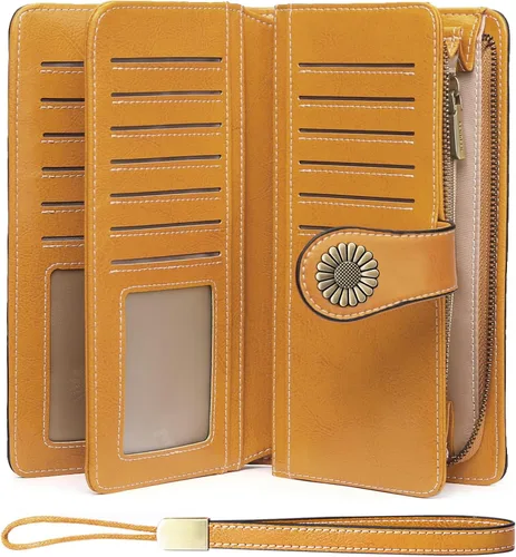 Miniatura 9 de SENDEFN Billeteras de cuero para mujer, tarjetero de crédito con bloqueo RFID, pulsera de gran capacidad with RFID Blocking, Large Capacity