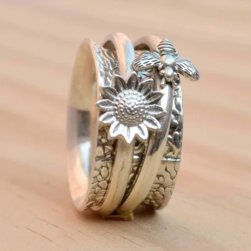 Miniatura 77 de Boho Spinner Ring, Mothers Day Gift, Silver 925 Women Ring, Sterling Silver 925 Ring, Fidget Spinner Ring,Women Silver Anxiety Ring