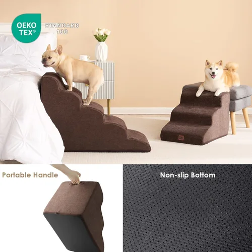 Miniatura 5 de EHEYCIGA Escaleras Curvas para Perros Rampa para Camas Altas 57.9 cm de Altura, 5 Escalones para Perros Pequeños y Gatos, Escaleras para Mascotas