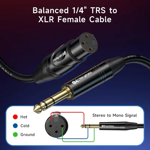 Miniatura 2 de Cable Matters Cable TRS corto de 6.35mm (1/4 de pulgada) a XLR - 3 pies, macho a hembra, cable XLR a 1/4