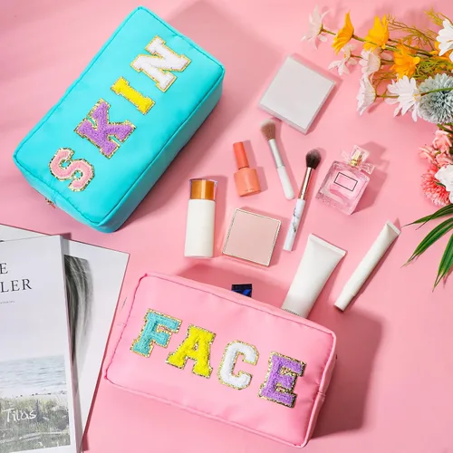 Miniatura 2 de Remerry 4 bolsas de maquillaje de viaje, bolsa de cosméticos de viaje, organización, con letras de chenilla, bolsa de artículos de tocador, regalo