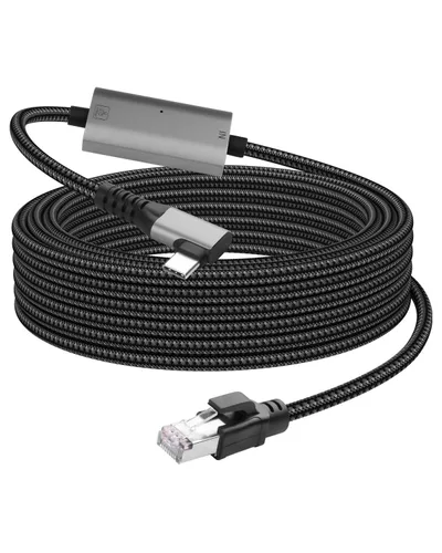 CERRXIAN Cable Ethernet USB C a 2.5 Gbps de 6.5 pies, LAN Gigabit RJ45 a adaptador USB C de ángulo recto de 90 grados, convertidor de cable de red