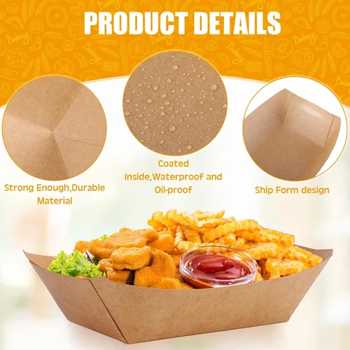 Miniatura 3 de Zhehao Paquete de 300 bandejas desechables para perros calientes Nacho, bandeja de comida de papel kraft para servir alimentos, barco, papel, barco