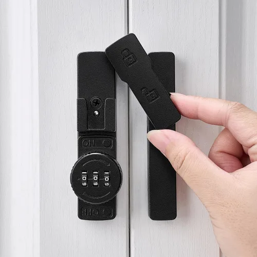 INIRET Cerradura de Puerta de Granero Negra Mate de 180 Grados, Cerradura de Contraseña Mecánica, Contraseña de 3 Dígitos Sin Llave, Pestillo