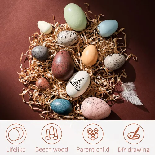 Miniatura 6 de Youuys Huevos de Pascua de madera para niños, huevos moteados de Pascua sintéticos, arte de bricolaje para manualidades para decoración del jardín