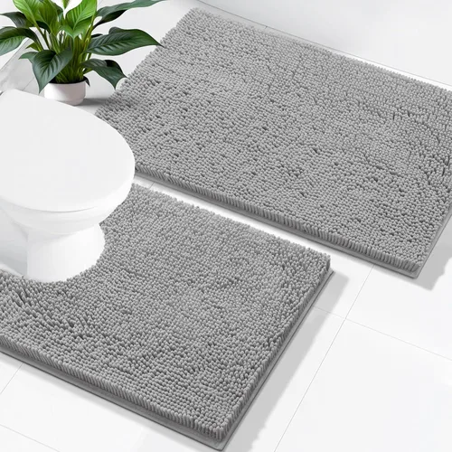 Miniatura 101 de Smiry Juego de 2 alfombras de baño, felpilla suave y absorbente, lavable a máquina, antideslizantes, para bañera, ducha y suelo